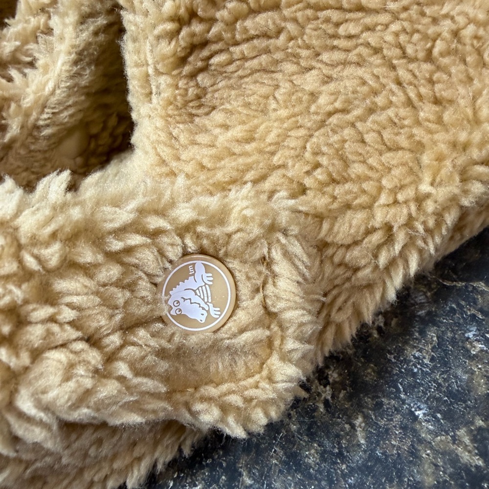 CROCS Women's Plush Fuzzy Slip-On Slippers in Beige - Picture 2 of 5